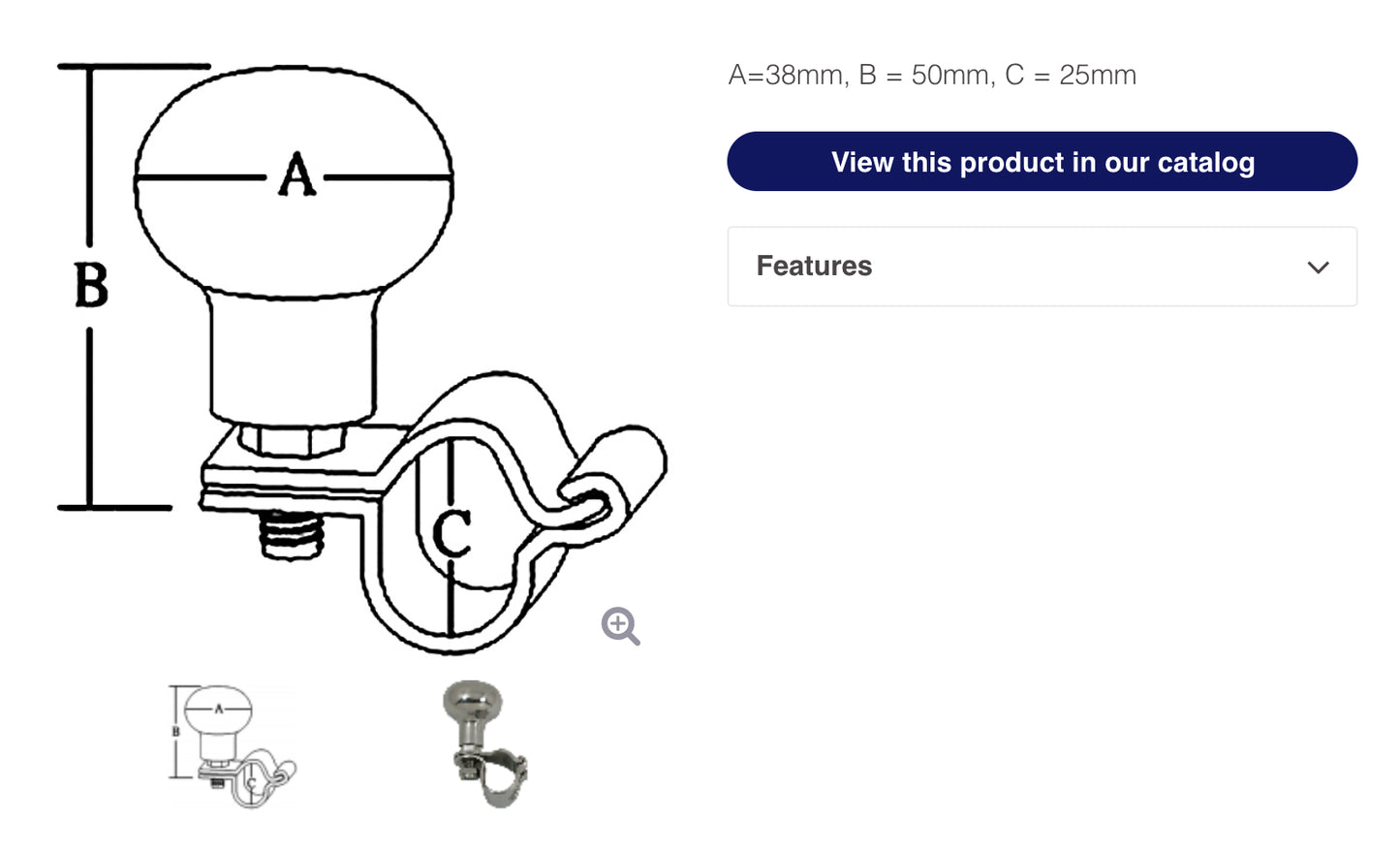 Nerūdijančio plieno vairo rankenėlė