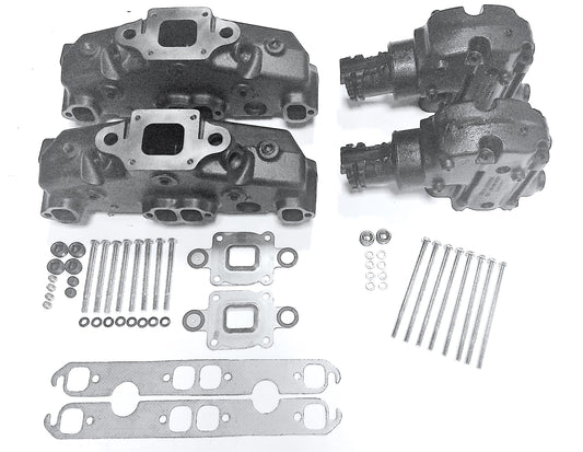 Mercruiser V8-5.0, 5.7, 6.2L Dry Joint Išmetimo kolektoriai + alkūnės 14°, pilnas k-tas 865735A03 + 864591T02 x 2
