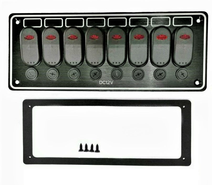 Aluminum switch panel 240x95mm; 12V / 15A Glass fuses