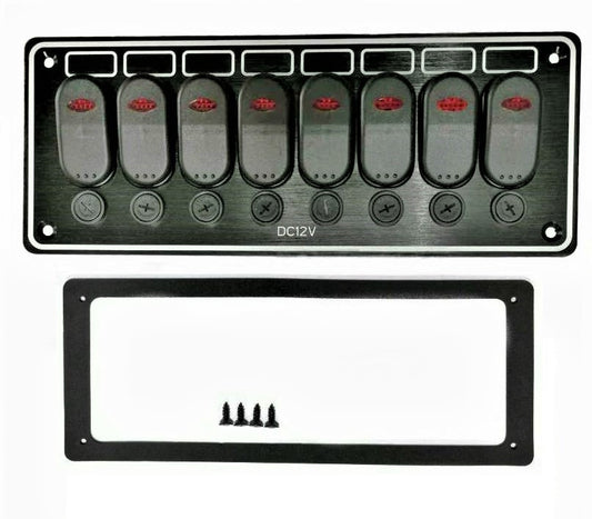Aluminum switch panel 240x95mm; 12V / 15A Glass fuses