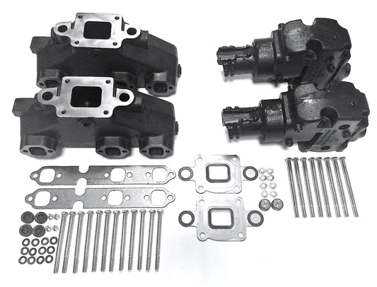 Mercruiser V6-4.3L Dry Joint Exhaust manifolds + elbows 7°, full set 864612T01 + 864309T01 х 2