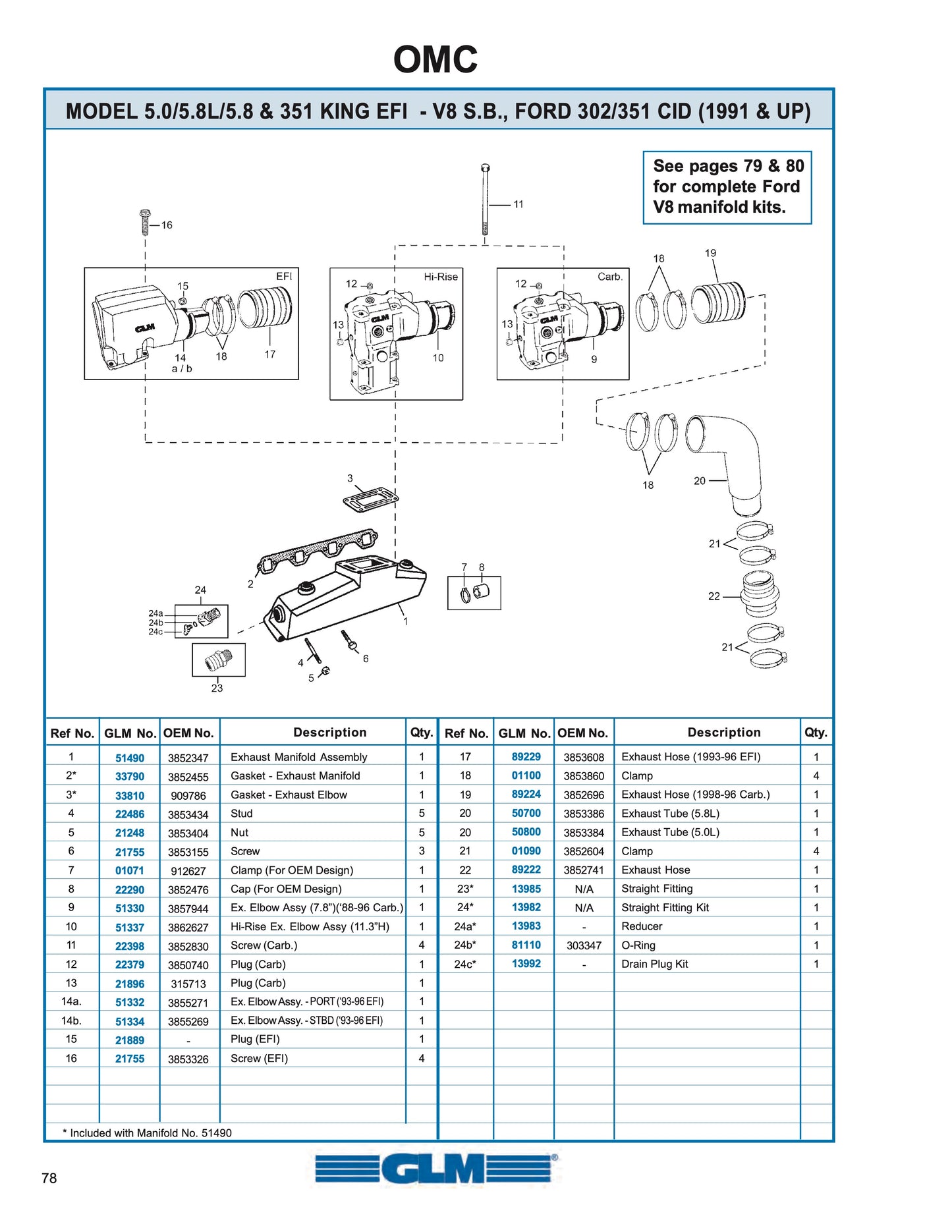 5.0/5.8L V8 Volvo/OMC/Ford Exhaust manifold assembly   3852347
